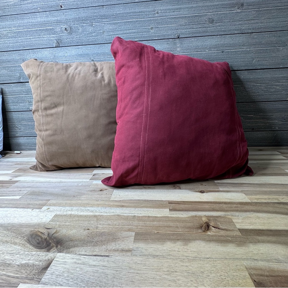 Pair of Decorative Throw Pillows - Burgundy & Tan